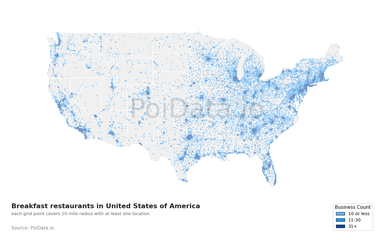 Breakfast restaurant density map for Maryland, United States
