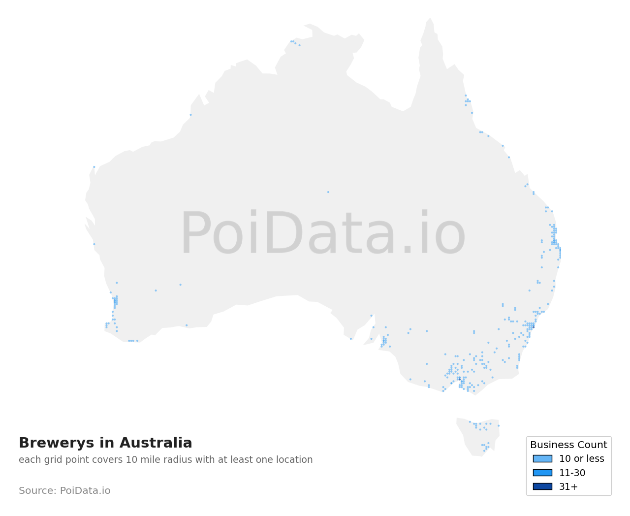 Brewery density map for QLD, Australia
