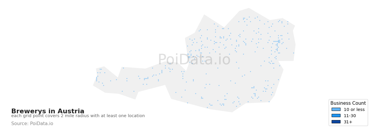 Brewery density map for Austria