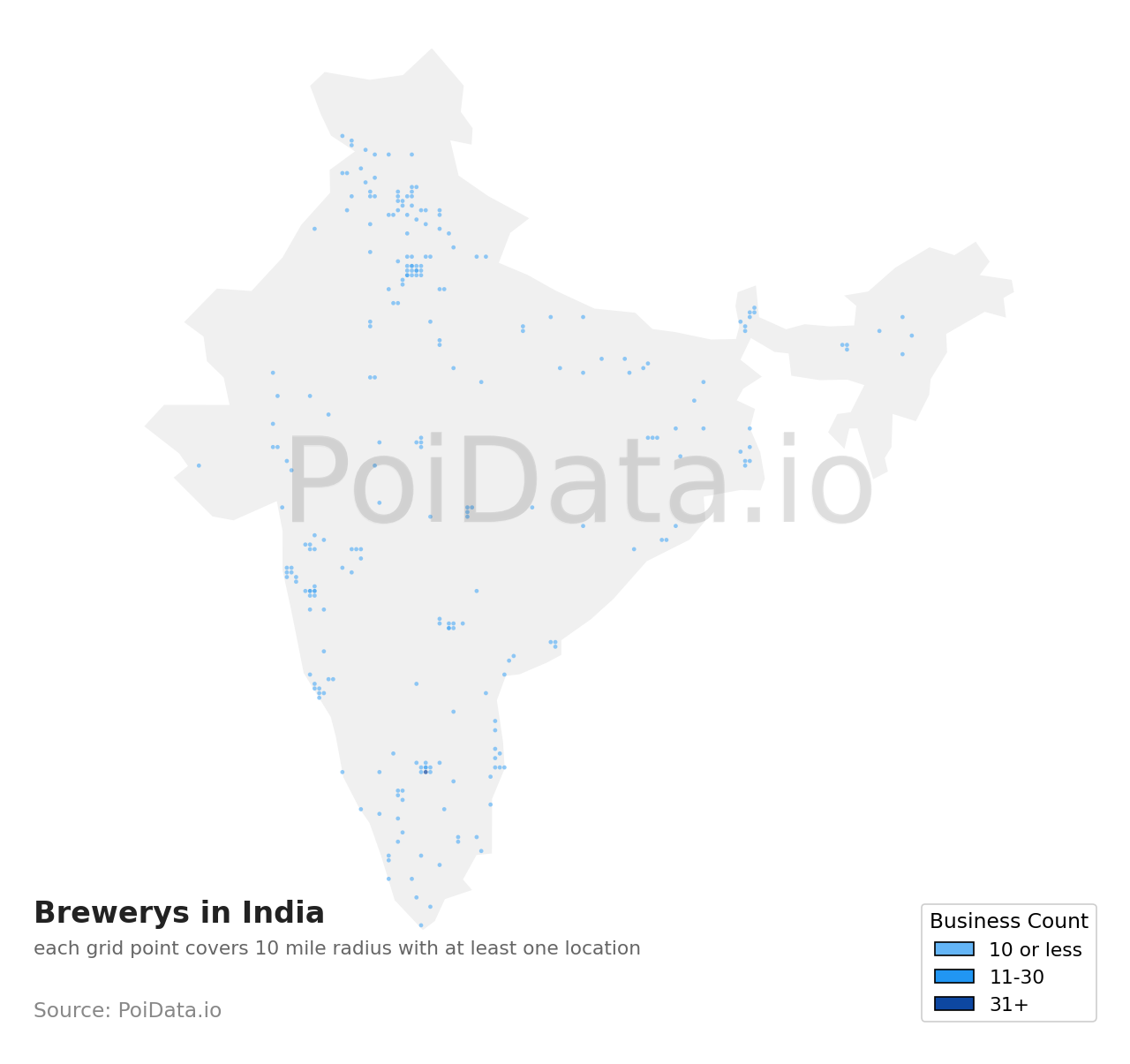 Brewery density map for India