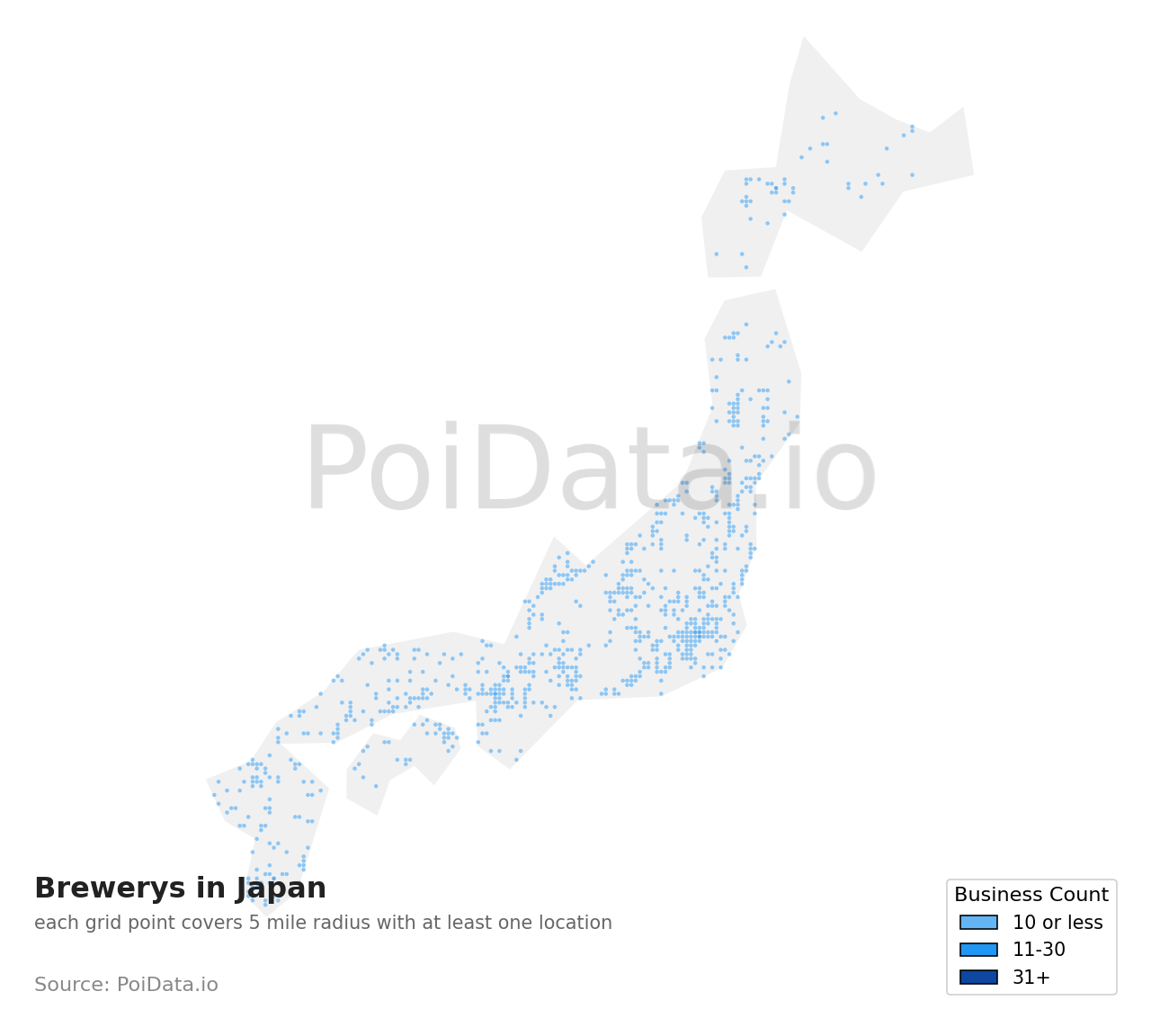Brewery density map for Japan