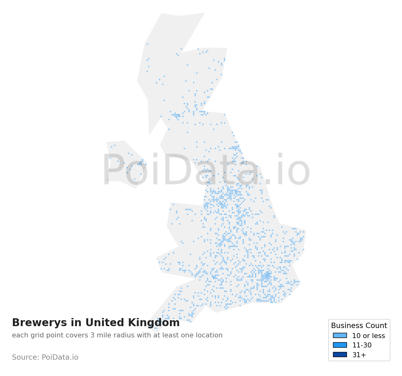 Brewery density map for United Kingdom