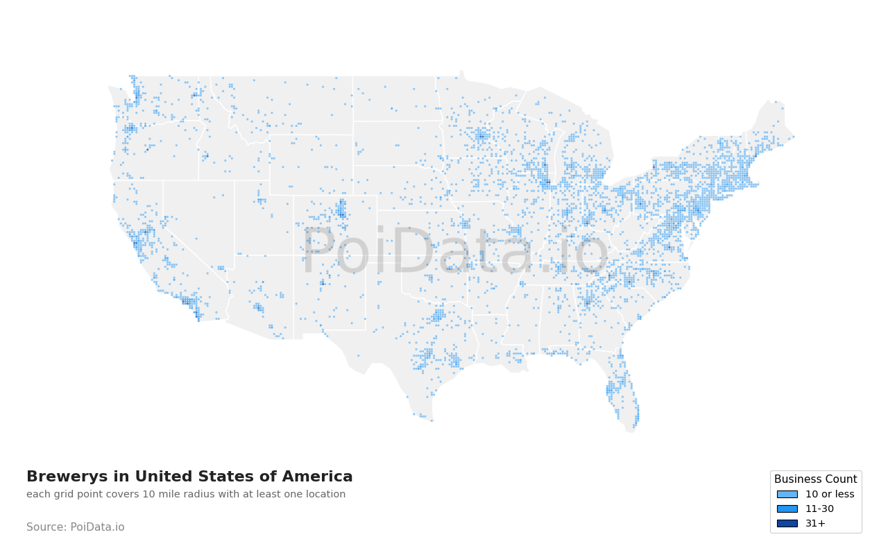 Brewery density map for Florida, United States