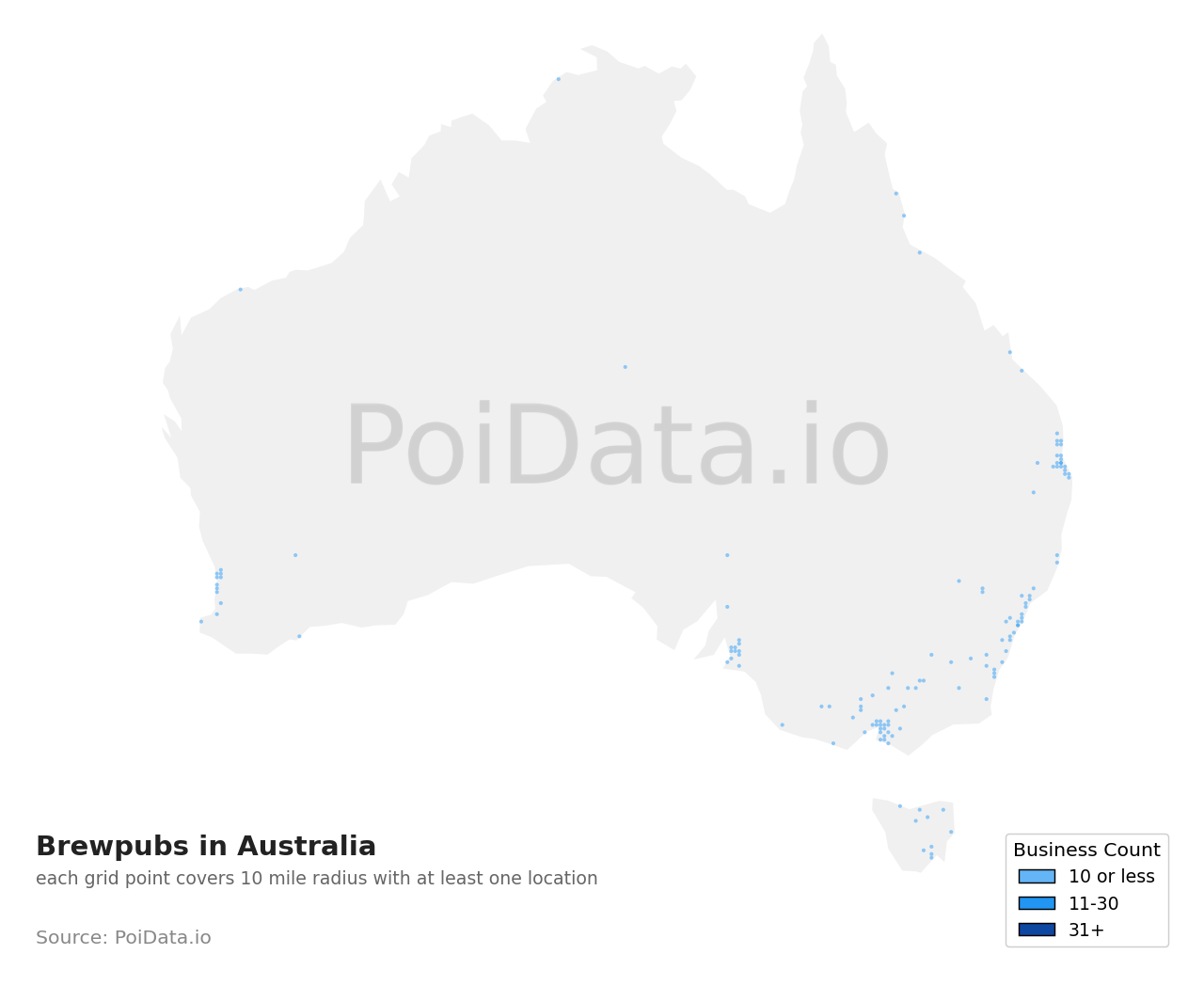 Brewpub density map for Australia