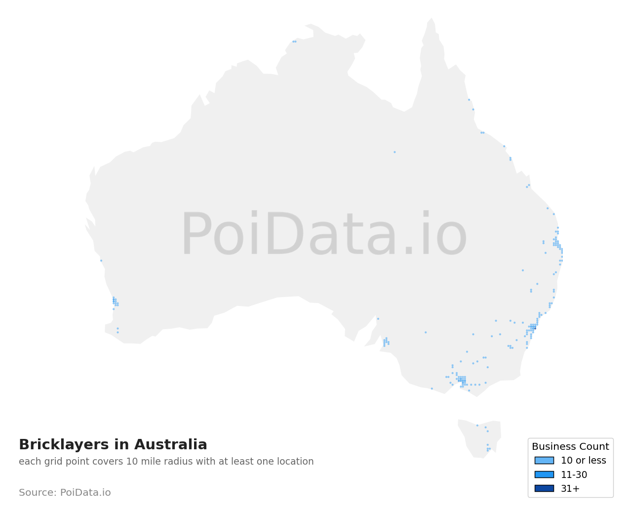 Bricklayer density map for Australia