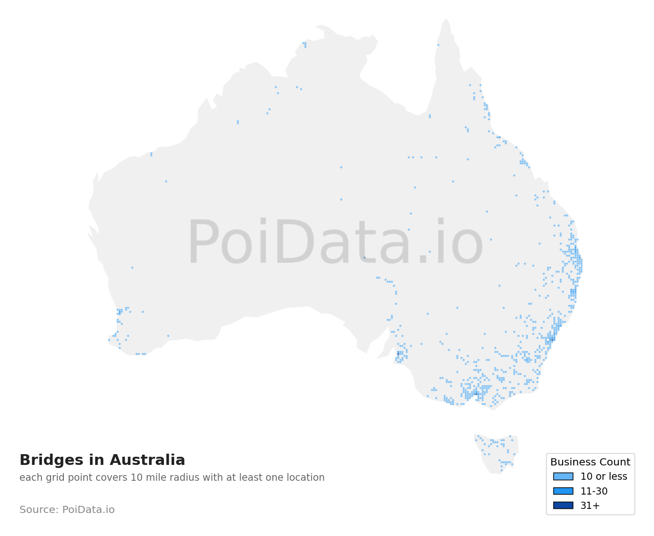 Bridge density map for Australia