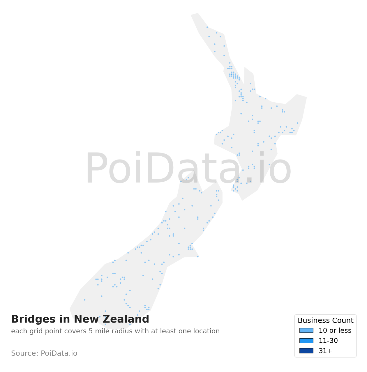 Bridge density map for New Zealand