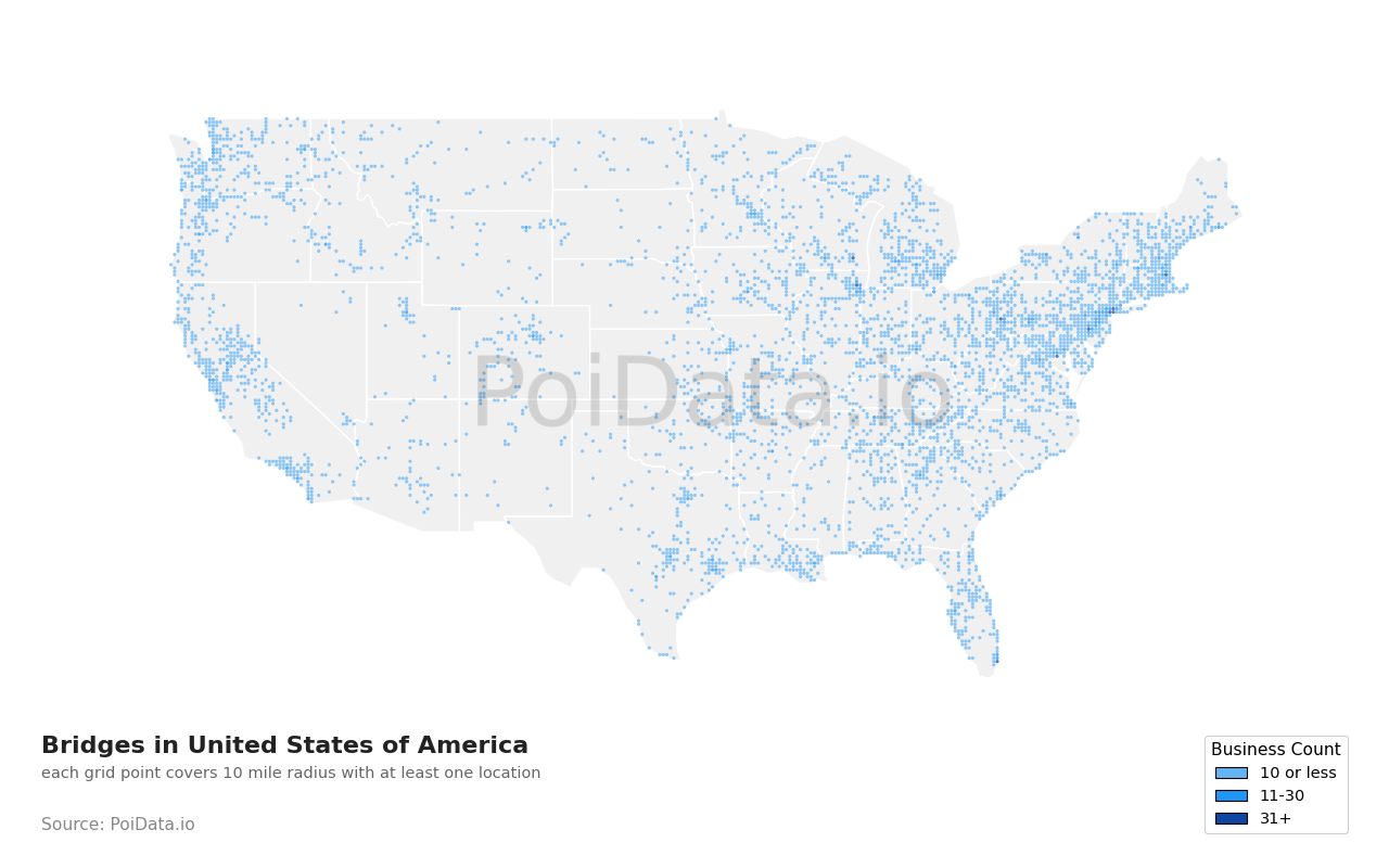 Bridge density map for United States
