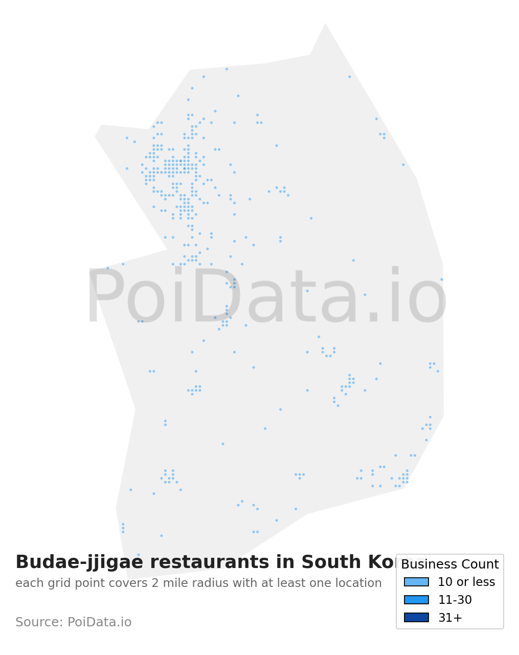 Budae-jjigae restaurant density map for South Korea