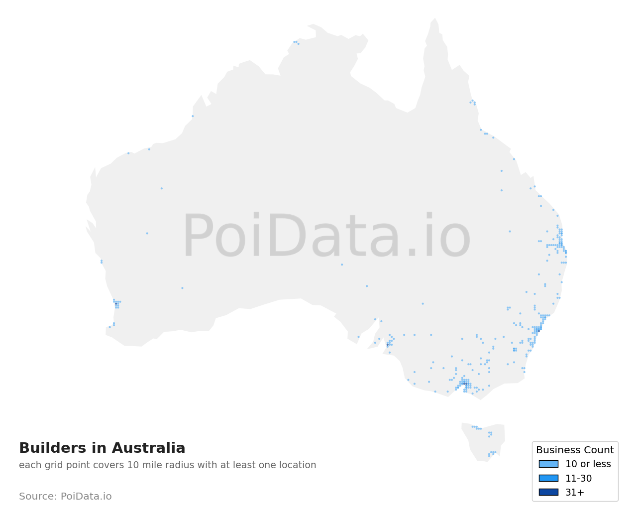 Builder density map for Western Australia, Australia
