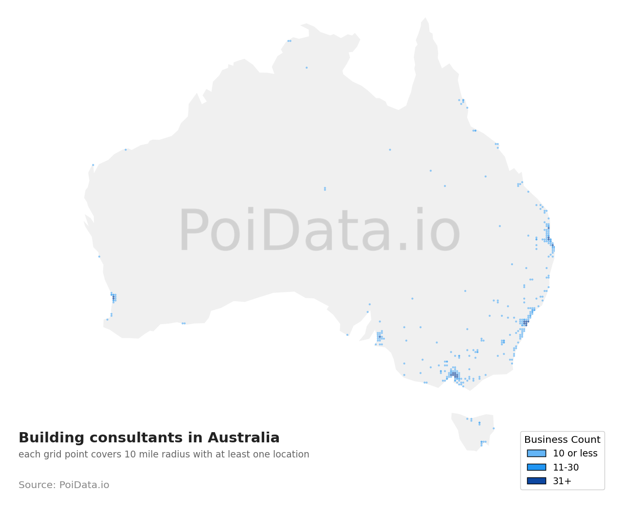 Building consultant density map for Australia