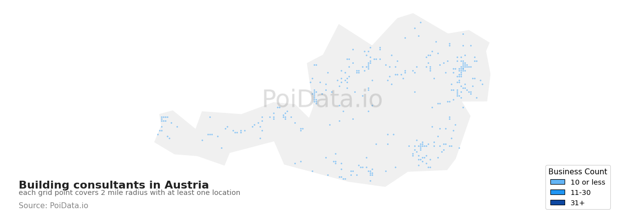 Building consultant density map for Austria