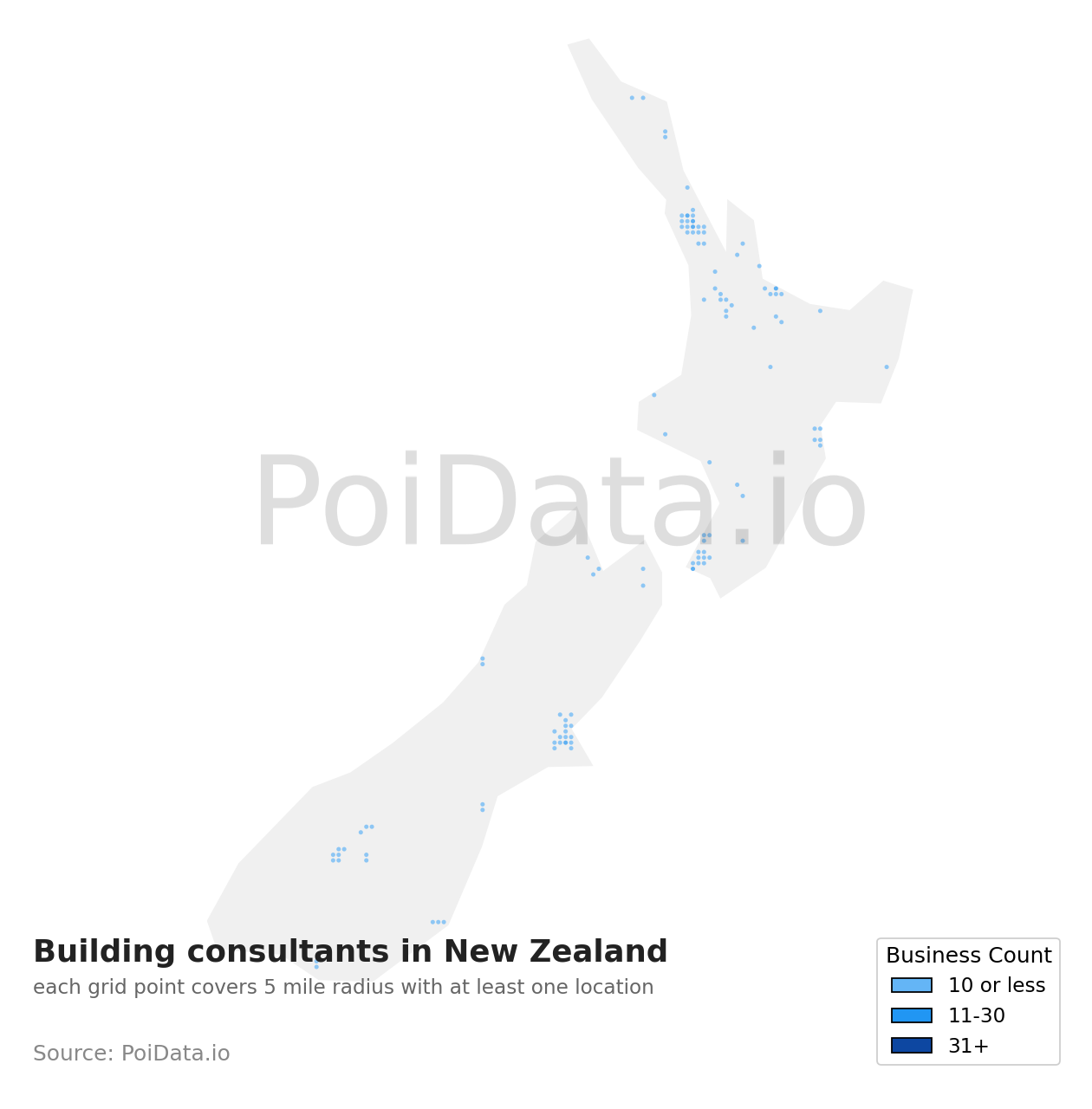 Building consultant density map for New Zealand
