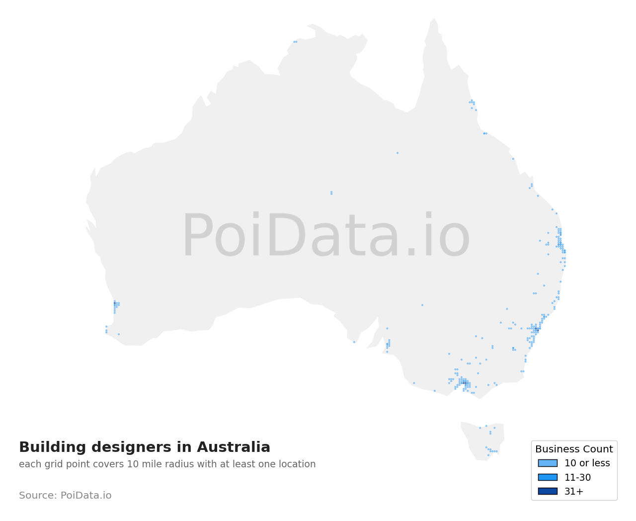 Building designer density map for Australia