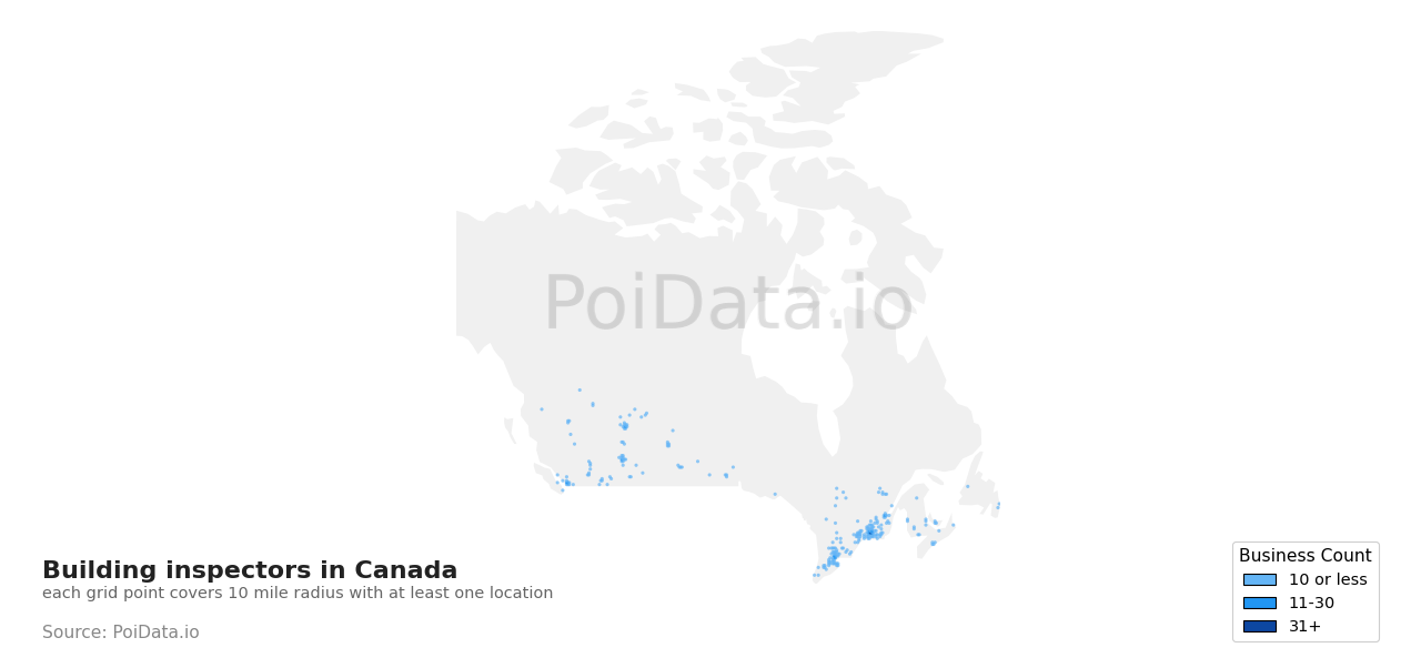 Building inspector density map for Alberta, Canada