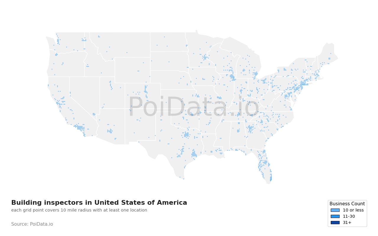 Building inspector density map for Wyoming, United States