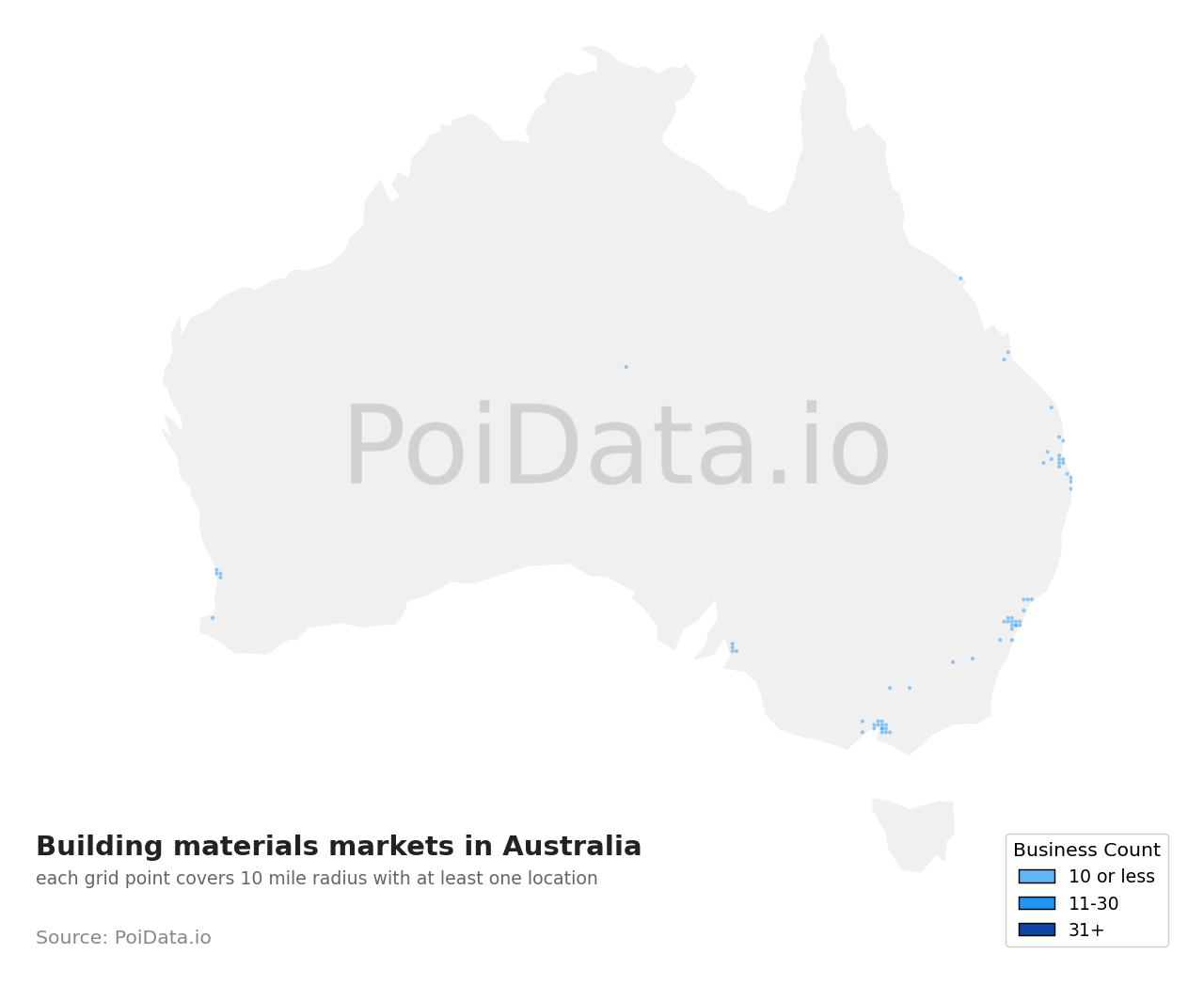 Building materials market density map for Australia
