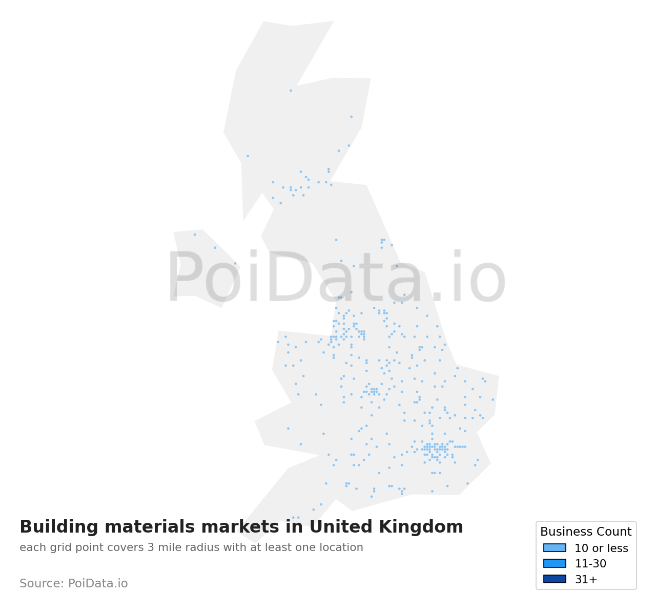 Building materials market density map for United Kingdom