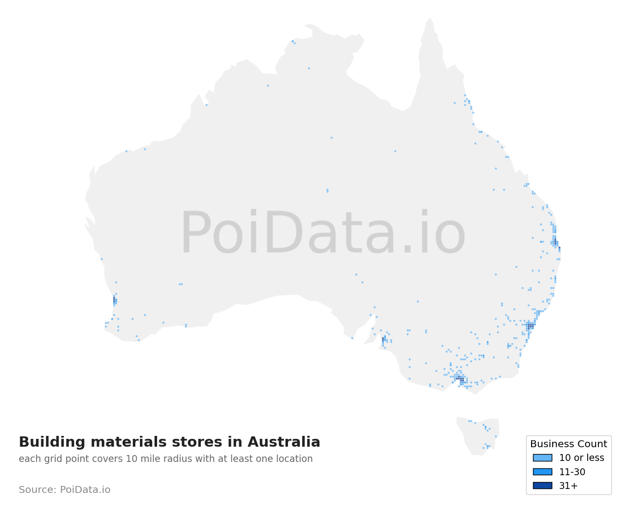 Building materials store density map for Australia