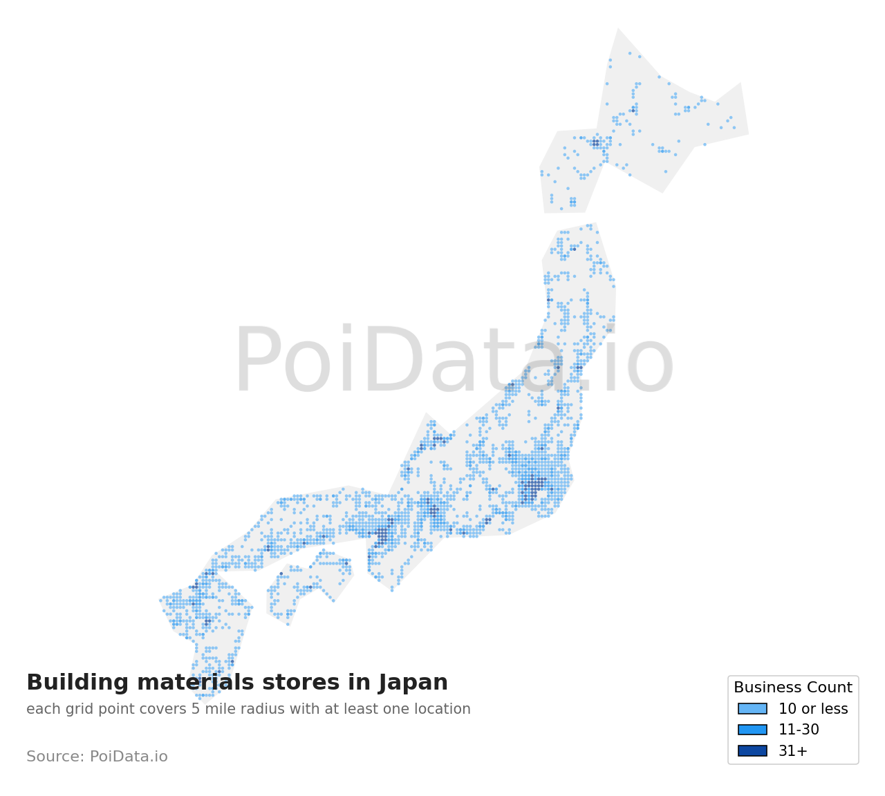 Building materials store density map for Kasuya District, Fukuoka, Japan