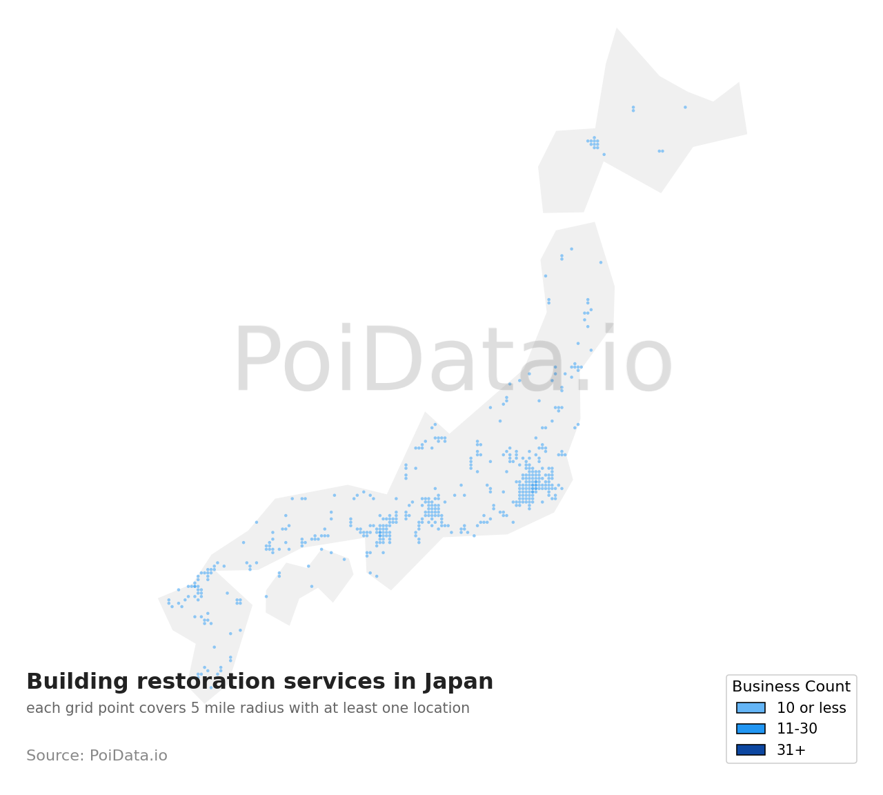Building restoration service density map for Japan