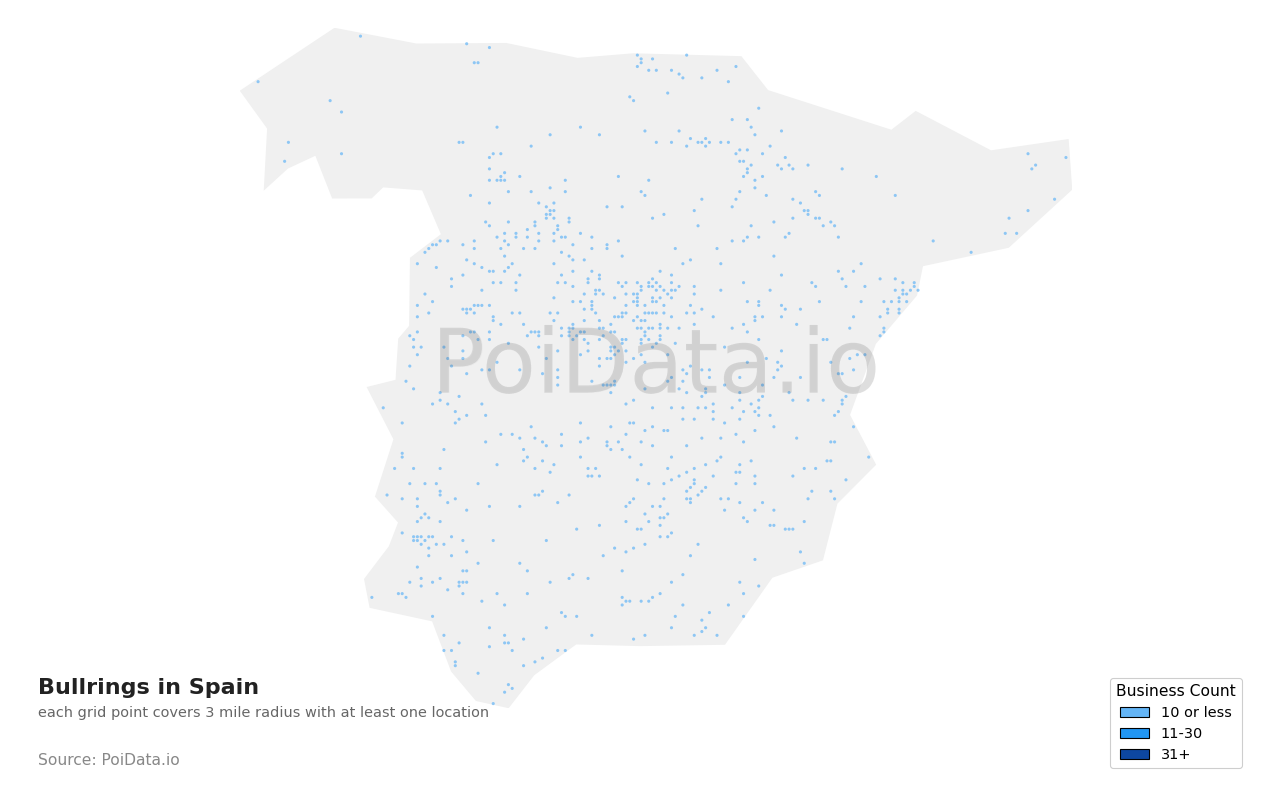 Bullring density map for Spain