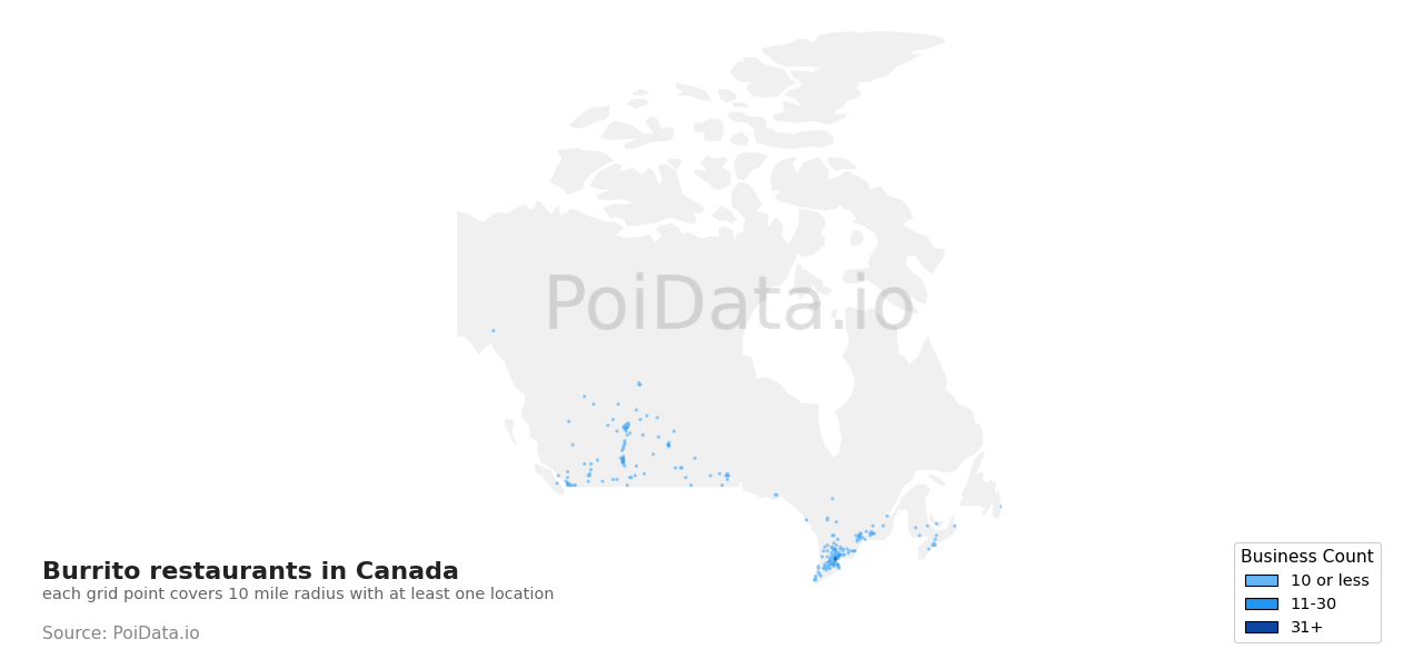 Burrito restaurant density map for Nova Scotia, Canada