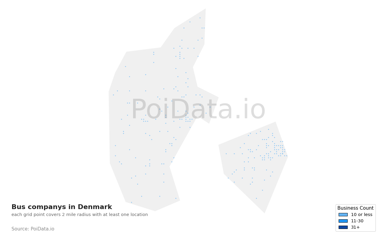 Bus company density map for Denmark