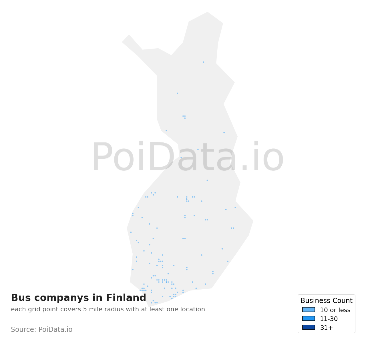 Bus company density map for Finland