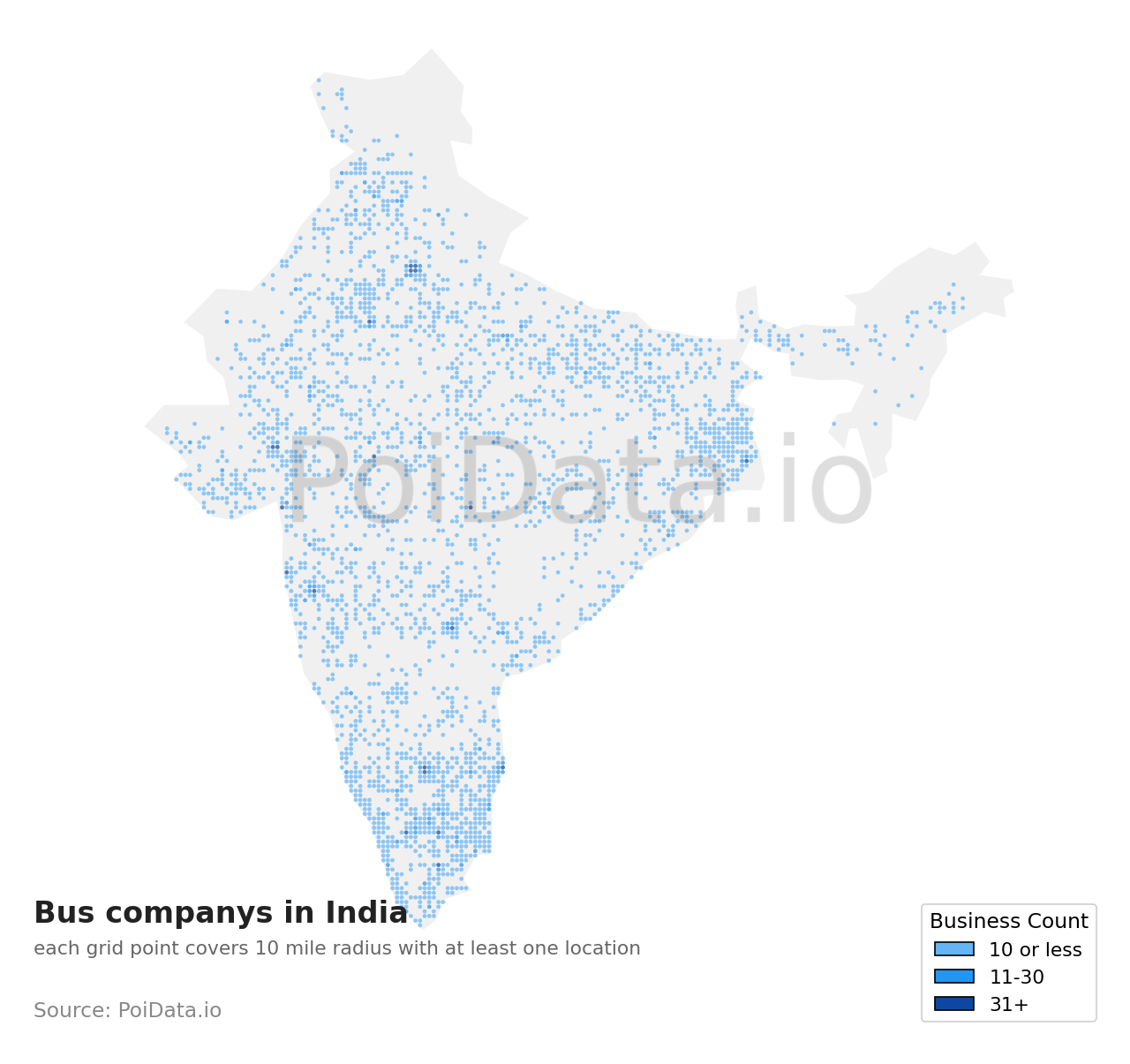 Bus company density map for India
