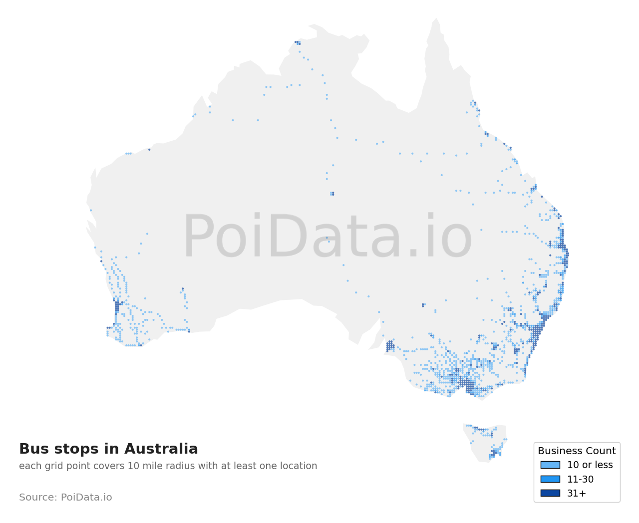 Bus stop density map for QLD, Australia