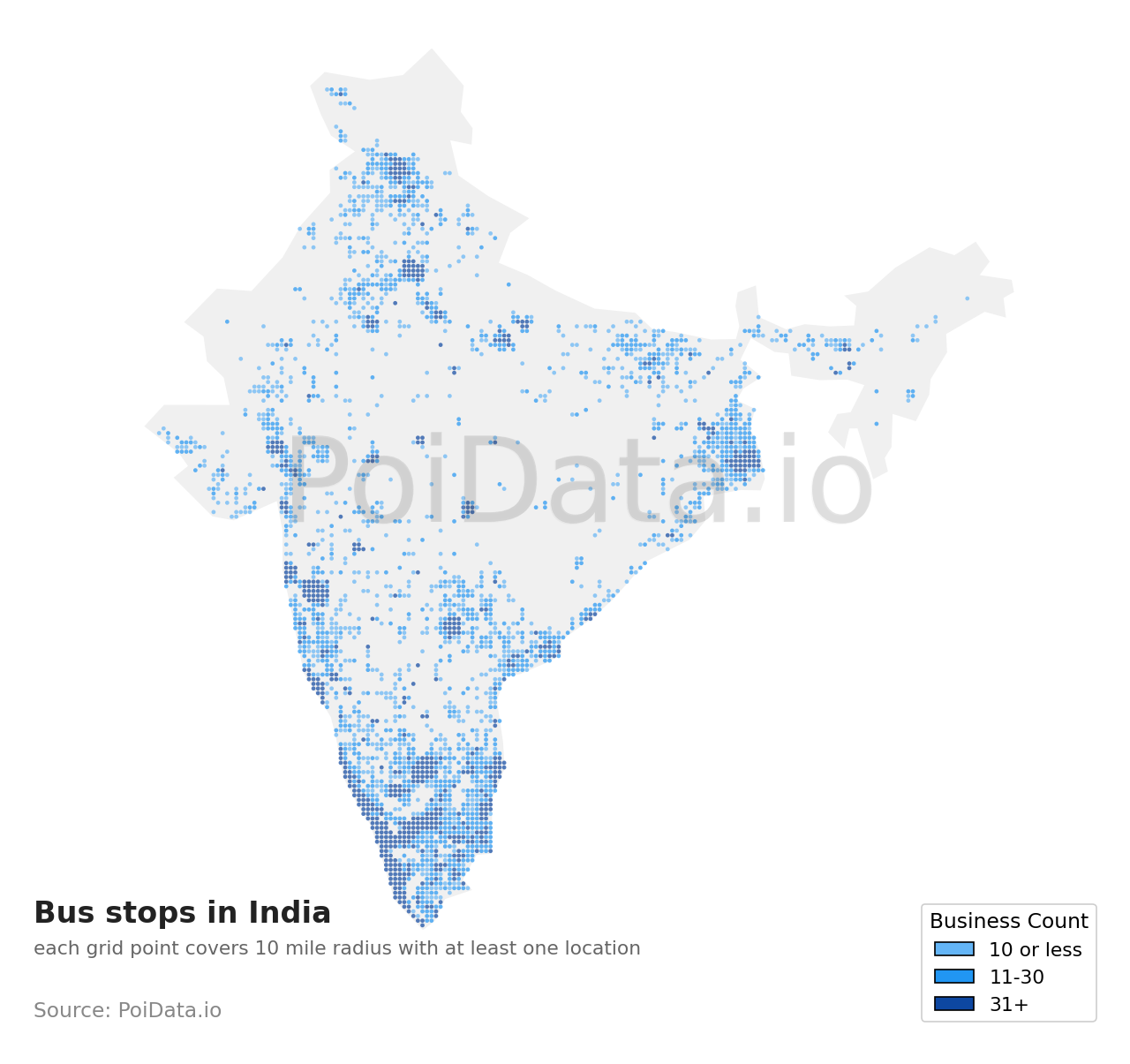 Bus stop density map for India