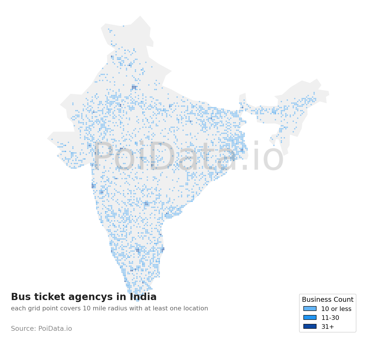 Bus ticket agency density map for India