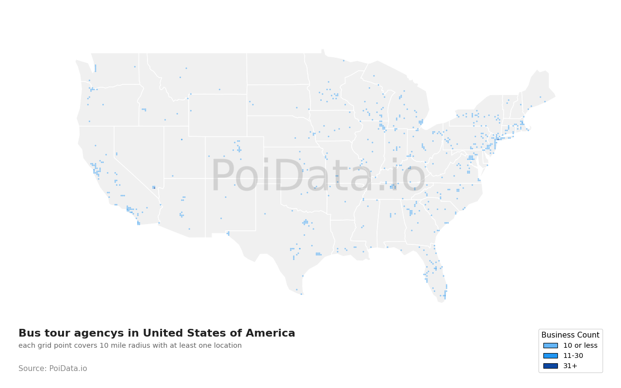 Bus tour agency density map for Nevada, United States