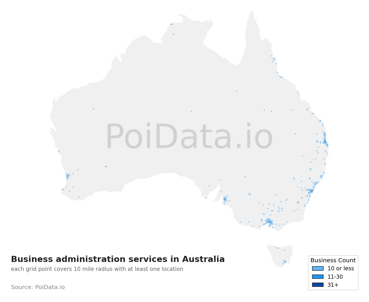 Business administration service density map for Australia