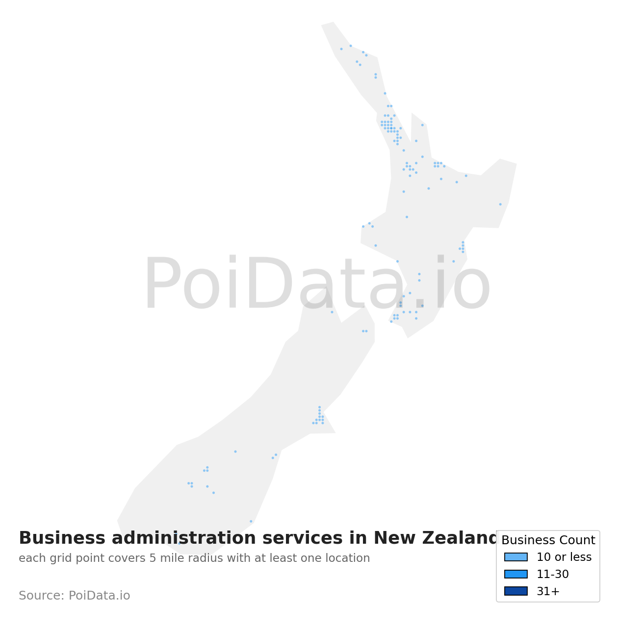 Business administration service density map for New Zealand