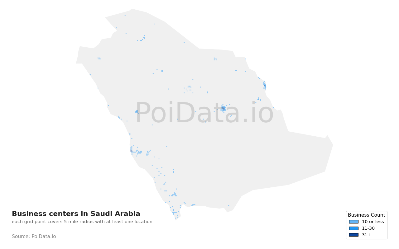 Business center density map for Saudi Arabia