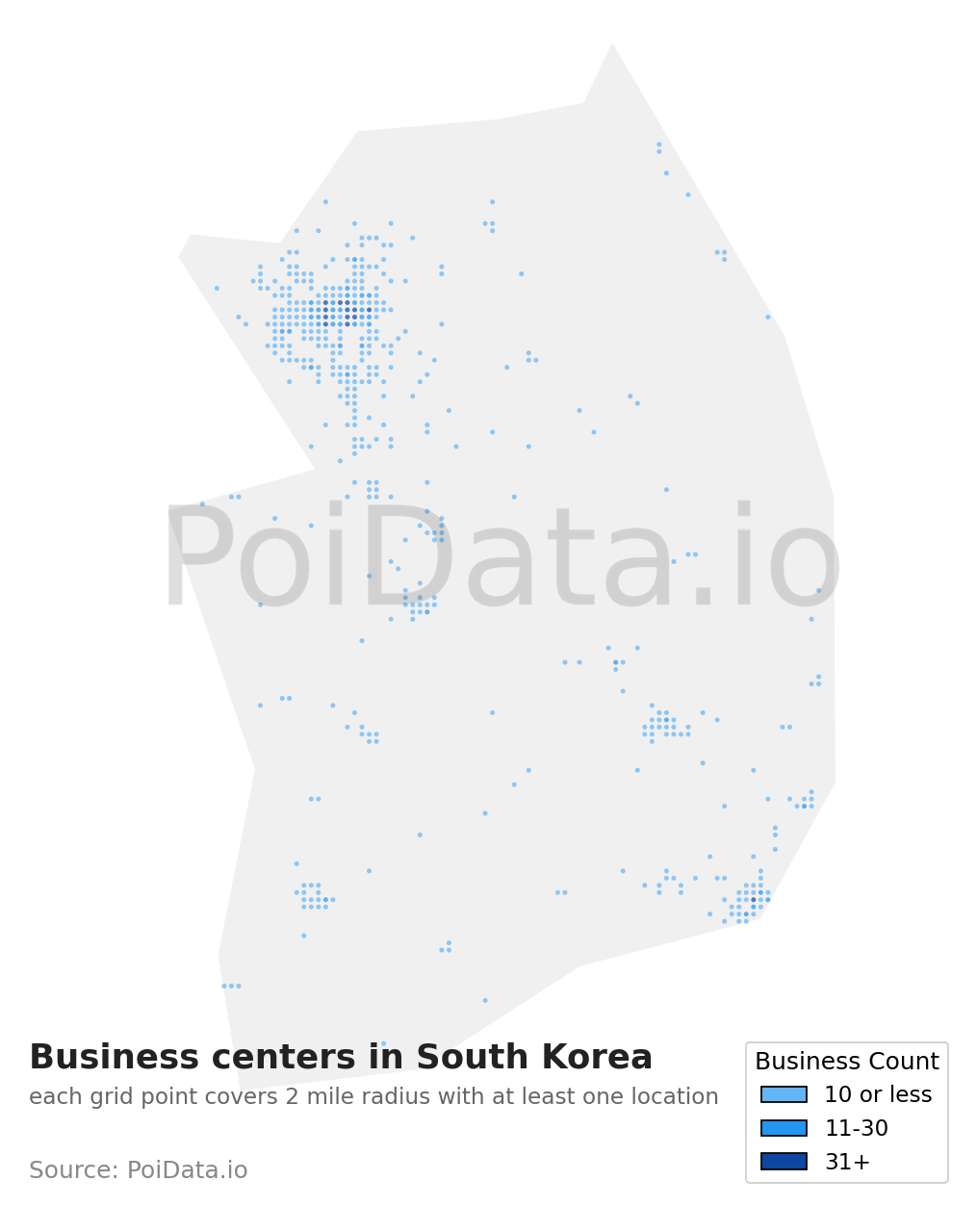 Business center density map for South Korea