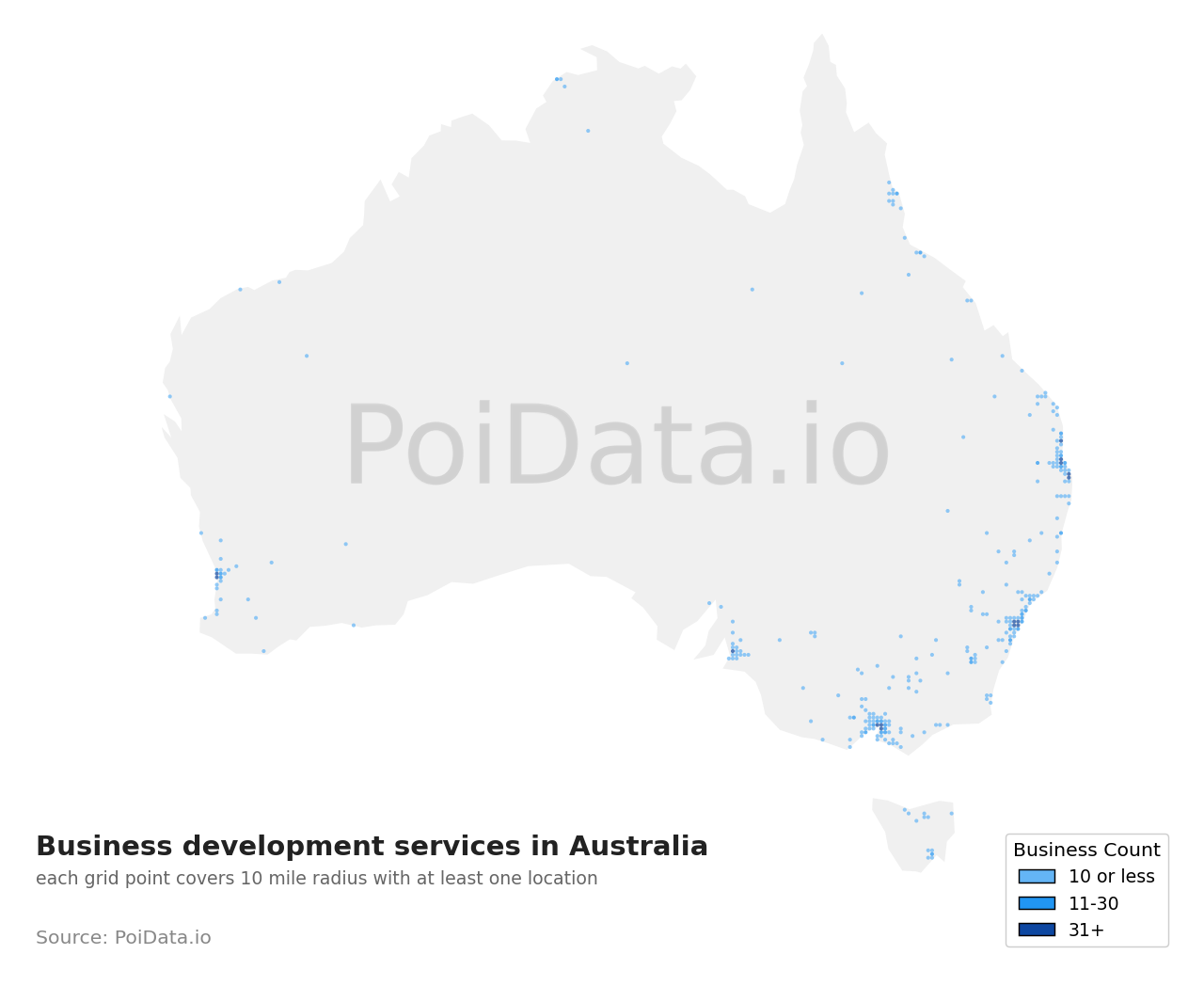 Business development service density map for ACT, Australia