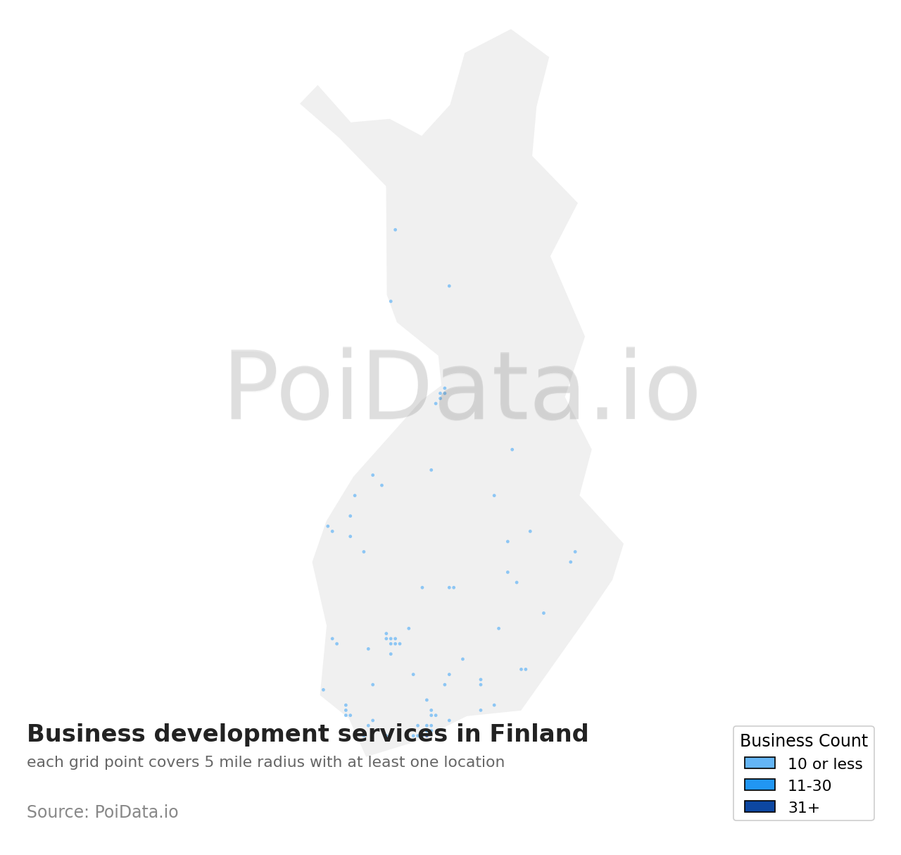 Business development service density map for Finland
