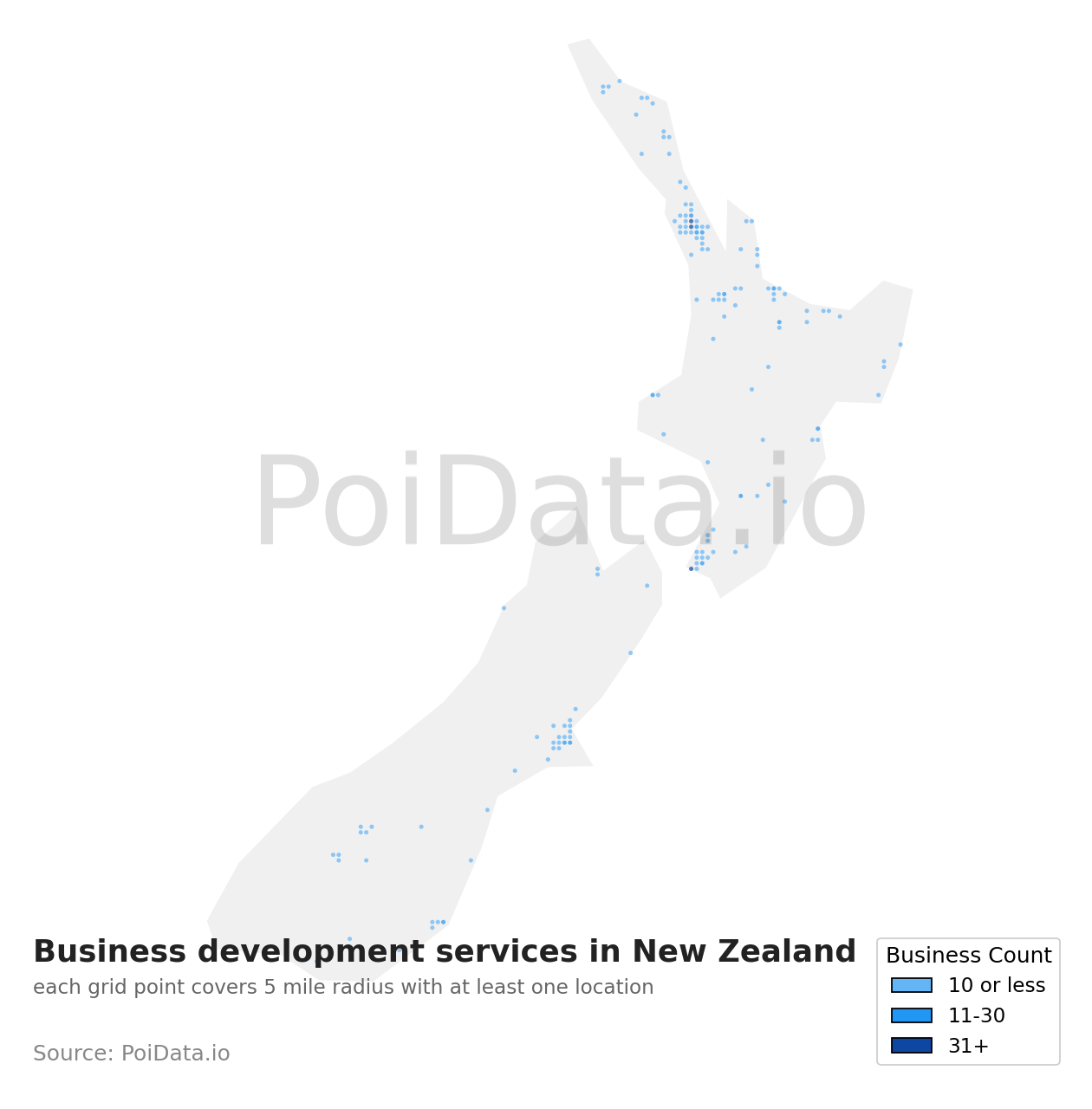 Business development service density map for New Zealand