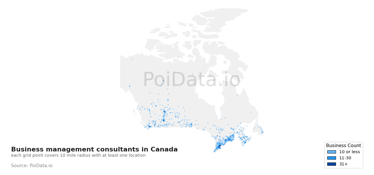 Business management consultant density map for Canada