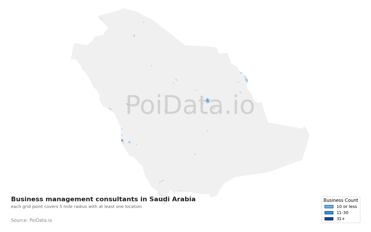 Business management consultant density map for Saudi Arabia