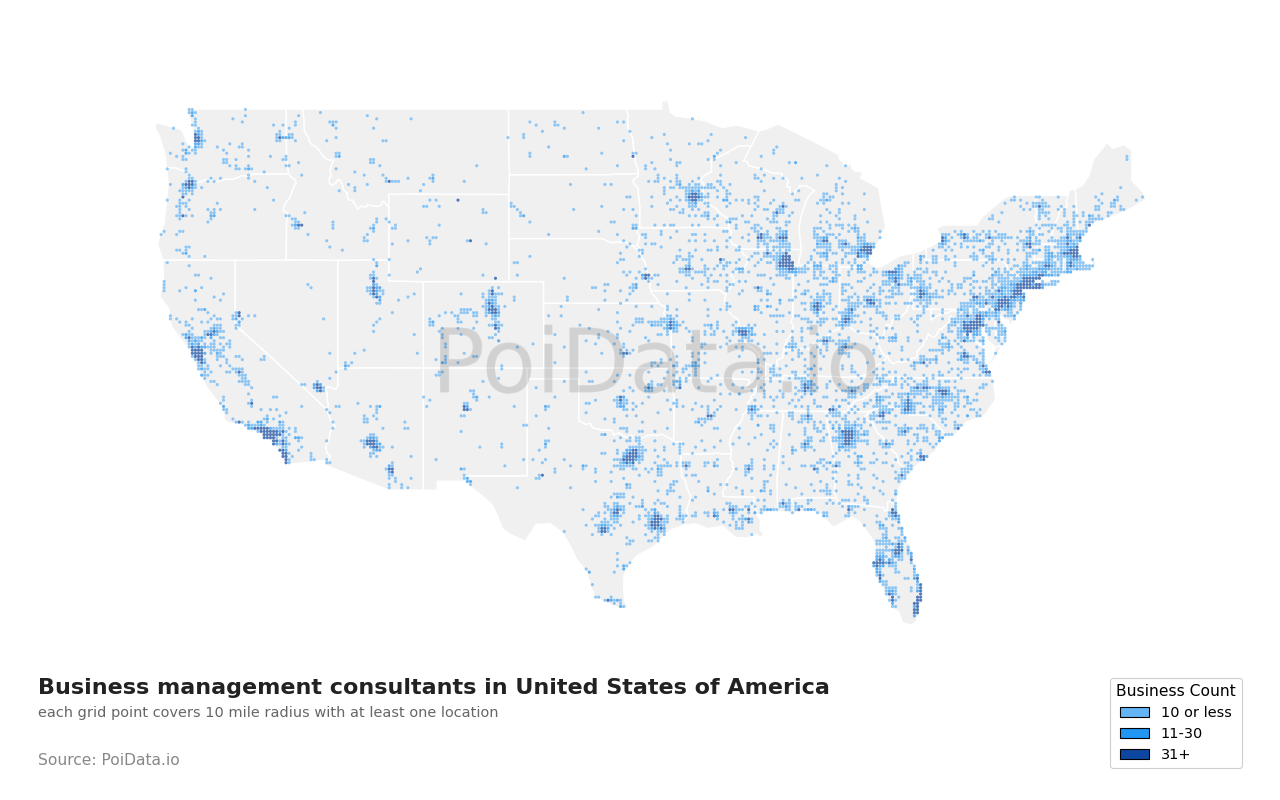 Business management consultant density map for Florida, United States