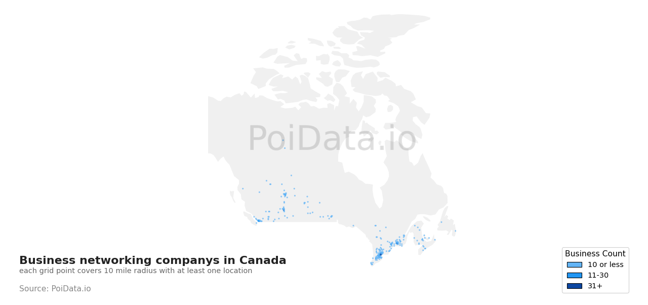Business networking company density map for Canada