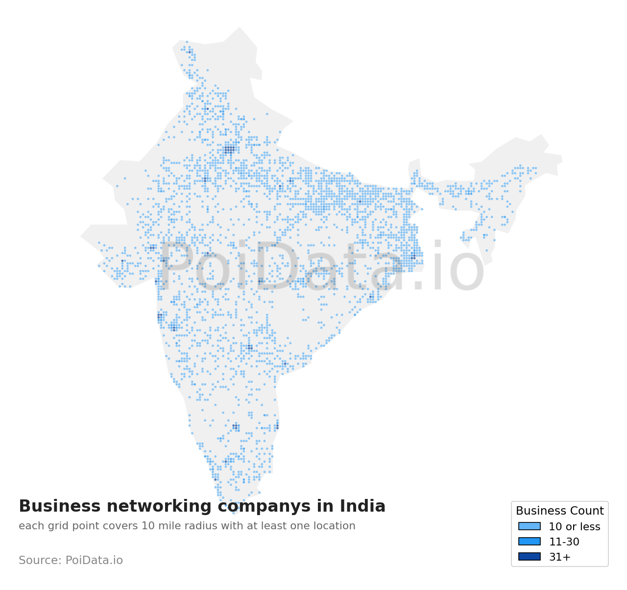 Business networking company density map for India