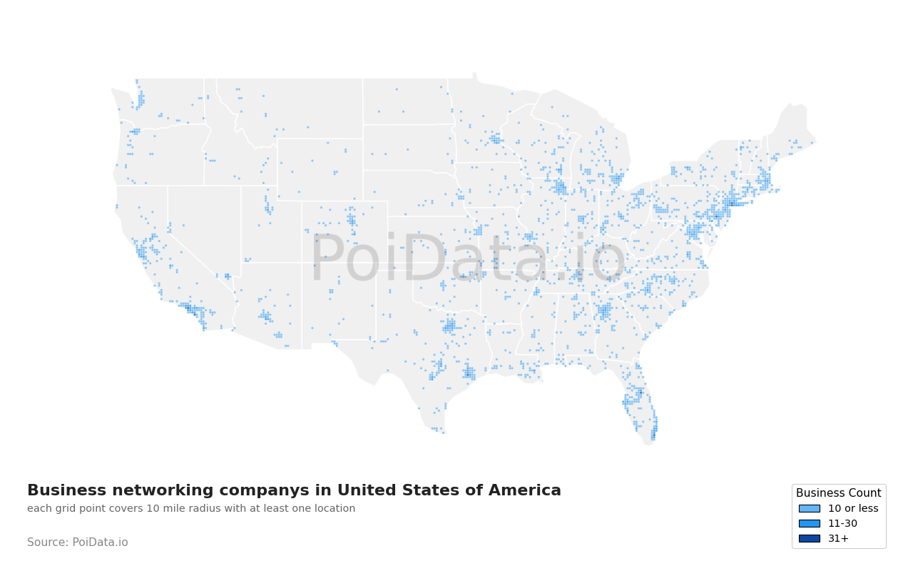 Business networking company density map for Florida, United States