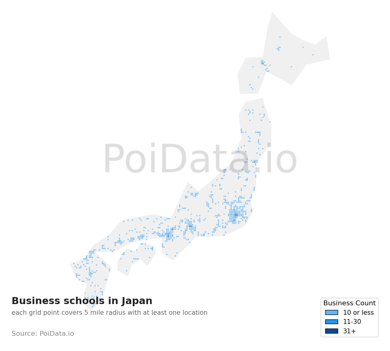 Business school density map for Japan