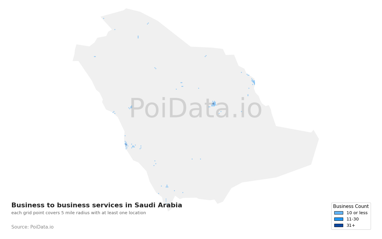 Business to business service density map for Saudi Arabia