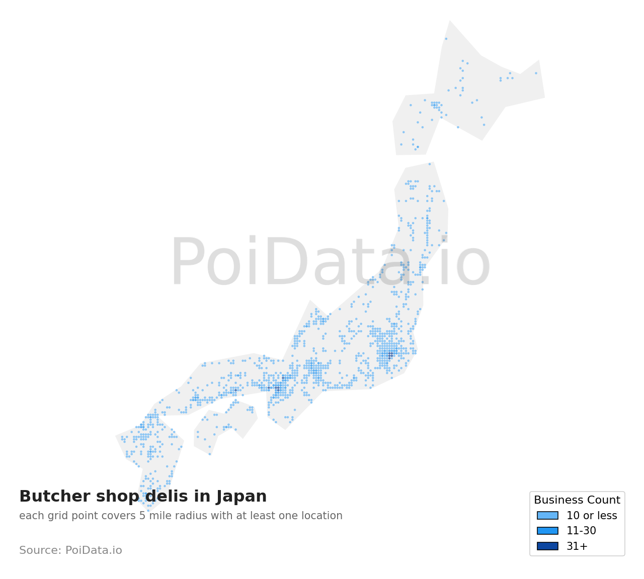 Butcher shop deli density map for Japan